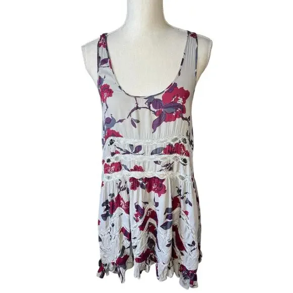 Free People Intimately Free People Slip Dress Floral Voile and Lace Trapeze boho - Picture 2 of 7
